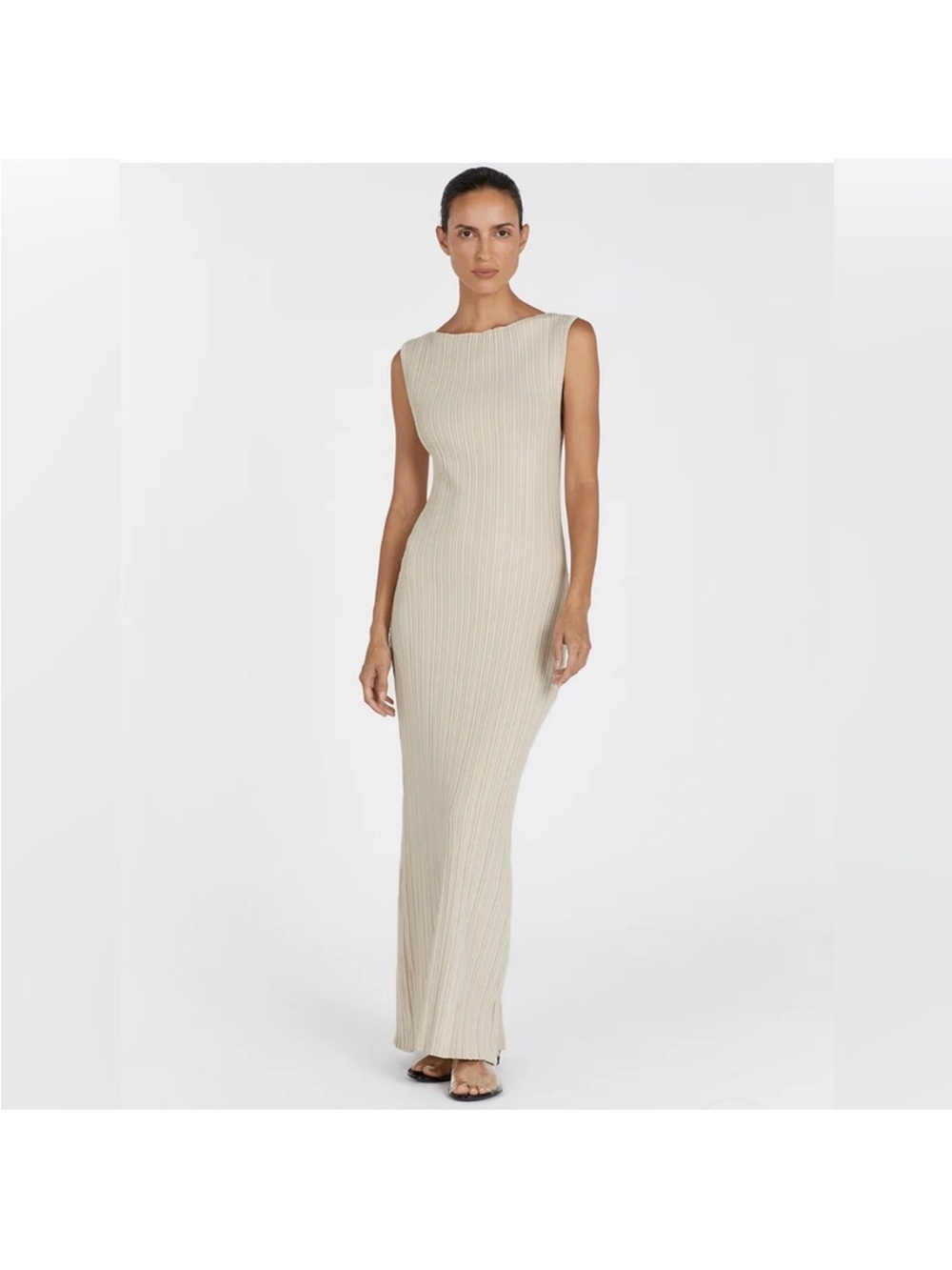 DISSH Sleeveless Ribbed Maxi Dress in Cream Beige